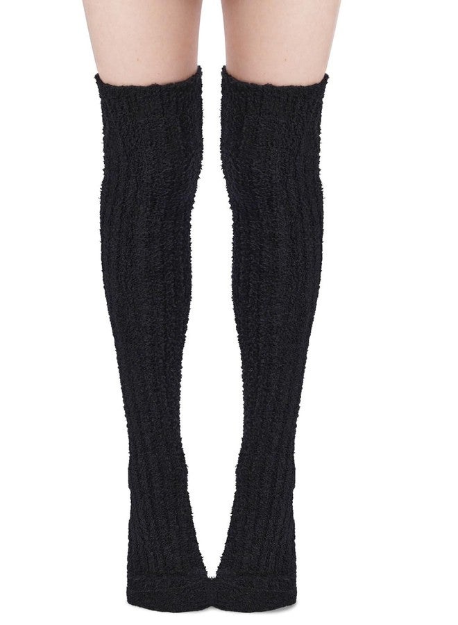 Abodhu Thigh High Socks for Women Fluffy Over Knee Socks Fuzzy Warm Long Soft Leg Warmers Coral Fleece Plush Sock - Image 1